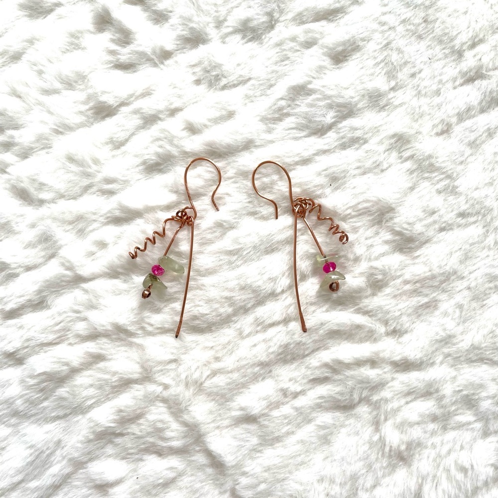 Wild Copper Fluorite & Hot Pink Swarovski Dangle Earrings